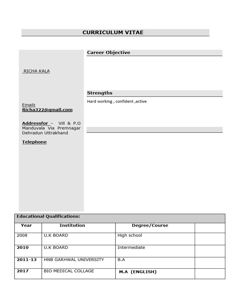 Richa Kala's Professional CV | PDF