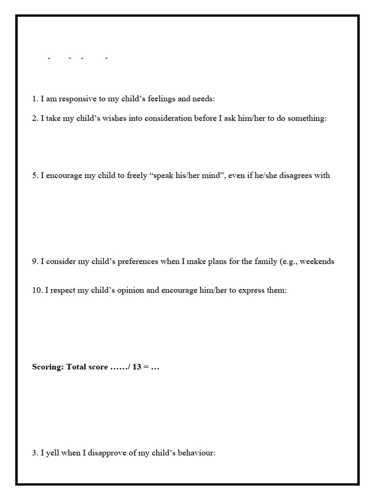 Parenting Style Questionnaire Guide | PDF | Childhood | Psychological ...