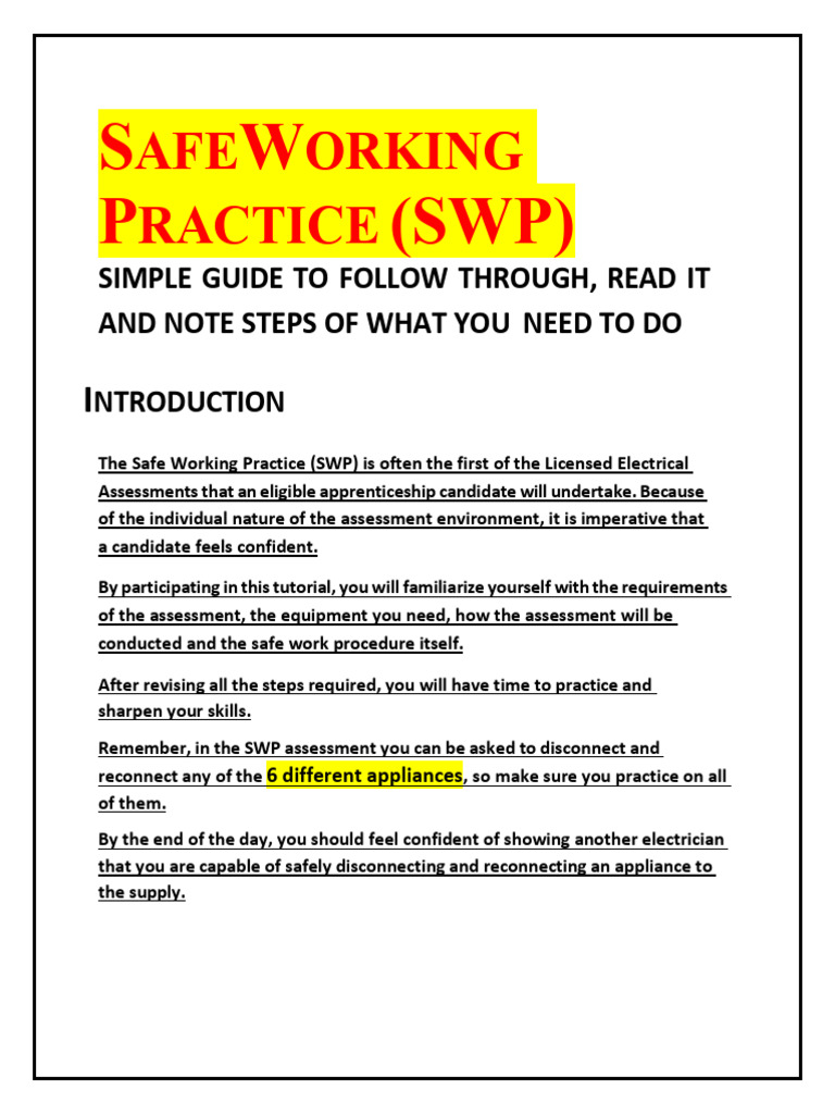 Safe Working Practice (SWP) Guide | PDF | Electrician | Insulator ...