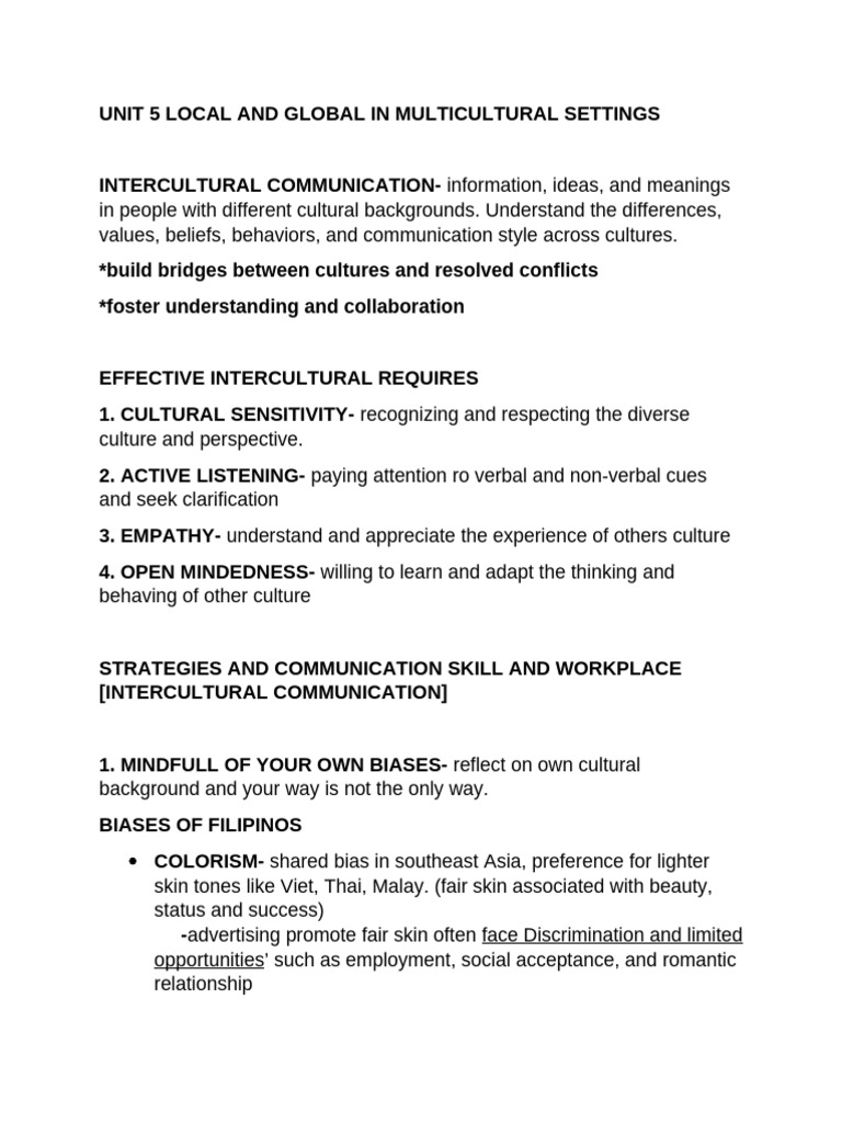 Unit 5 Local and Global in Multicultural Settings | PDF | Nonverbal ...