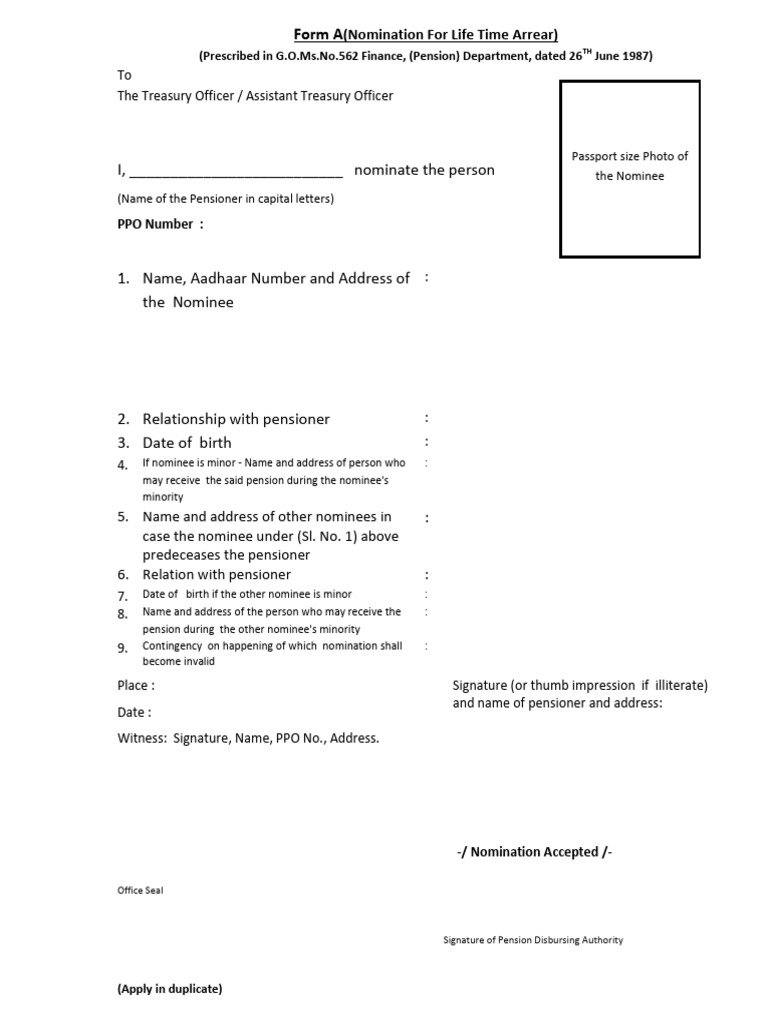Lifetime Arrears Pension Nomination Form | PDF