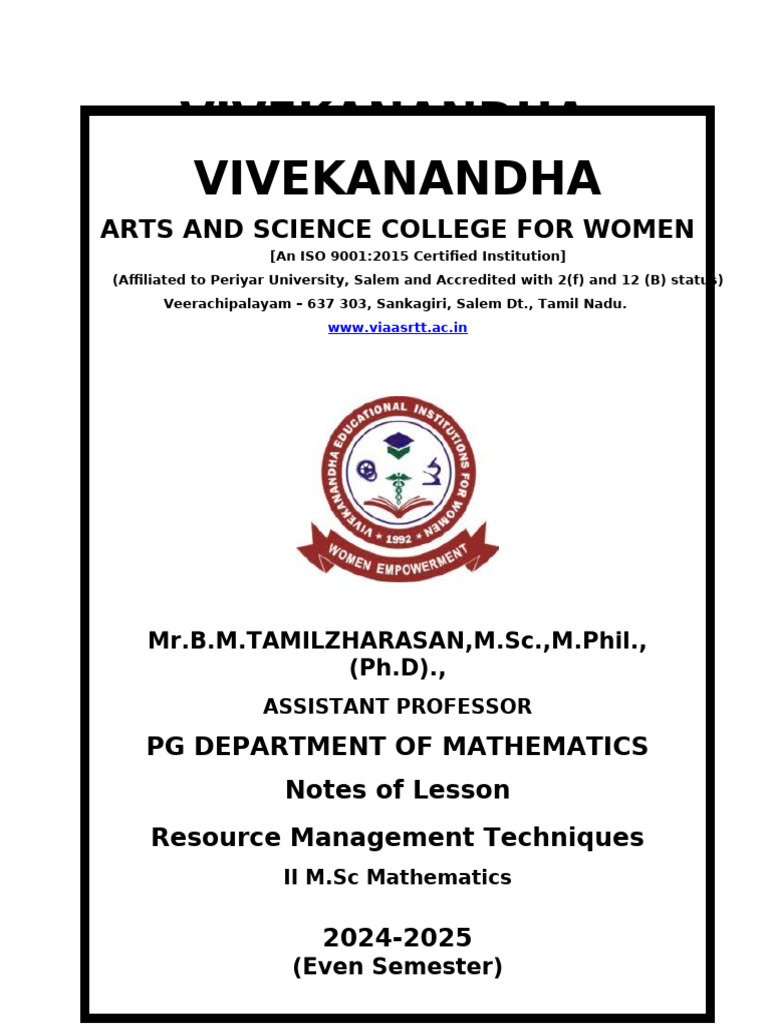 Resource Management Techniques in LP | PDF | Linear Programming ...