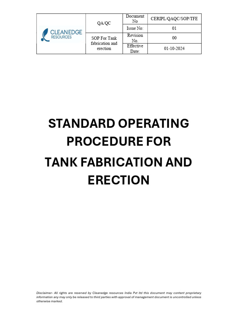 SOP for Tank Fabrication and Erection | PDF | Welding | Construction