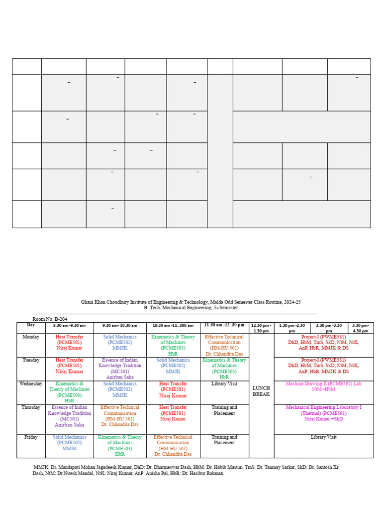 B.Tech 5th Semester Class Routine 2024 | PDF | Academic Discipline ...