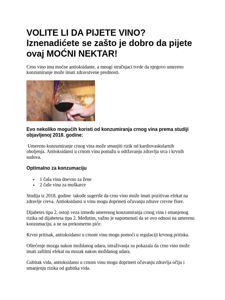 Volite Li Da Pijete Vino | PDF