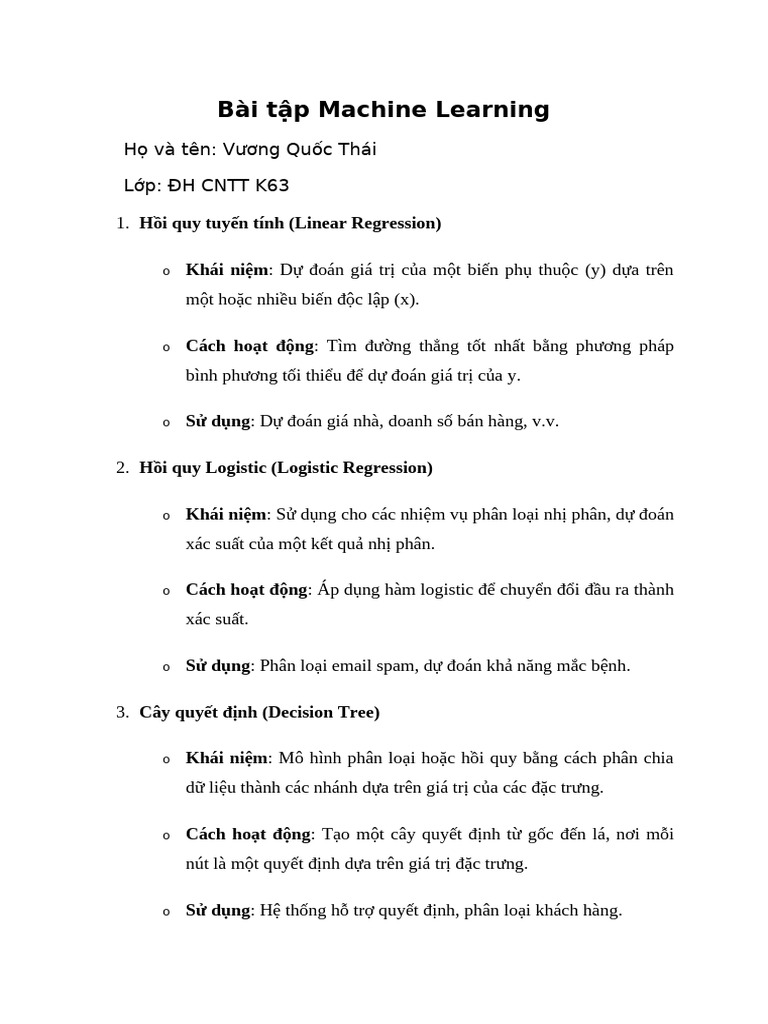 Bài tập Machine Learning (QUỐC THÁI) | PDF