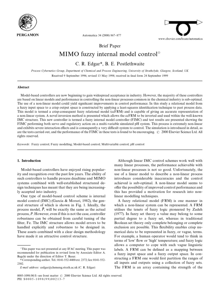 Fuzzy Internal Model Control for MIMO Systems | PDF | Fuzzy Logic | Acid