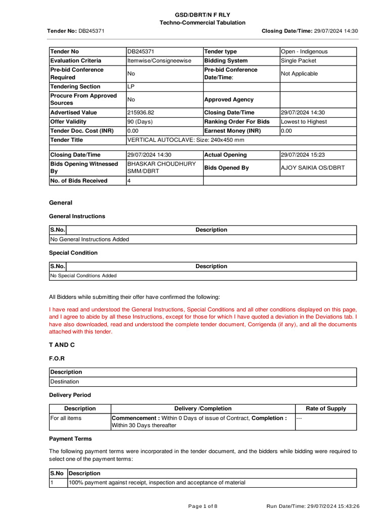 General: Tender No: Closing Date/Time | PDF | Business Law | Private Law