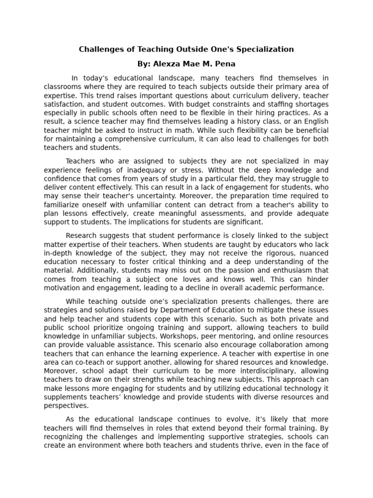 Teaching Beyond Specialization Challenges | PDF | Teachers | Curriculum