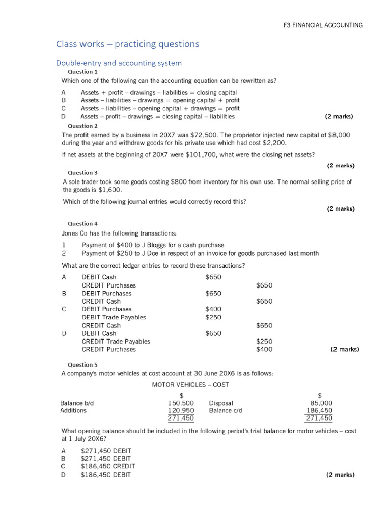 F3 Financial Accounting Practice Questions | PDF | Financial Accounting ...