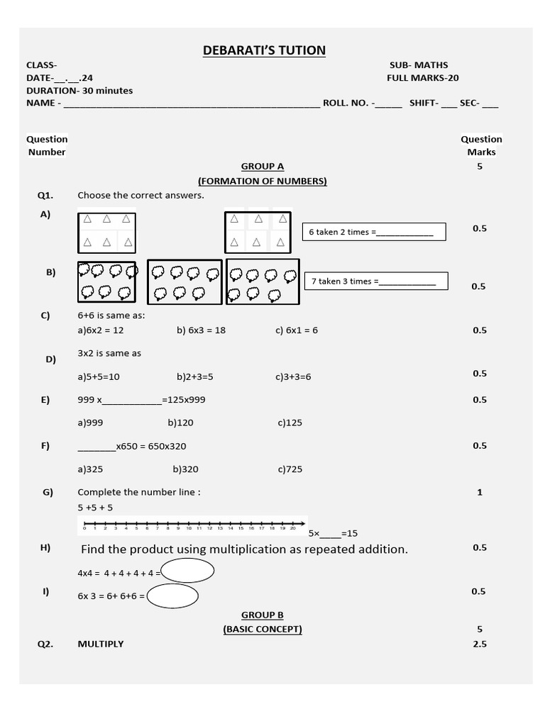 Maths Tuition Exam Paper for Students | PDF | Mathematics | Arithmetic
