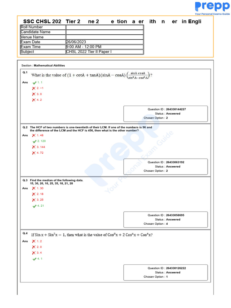 SSC CHSL 2023 Tier 2 June 26 Question Paper With Answers PDF in English ...