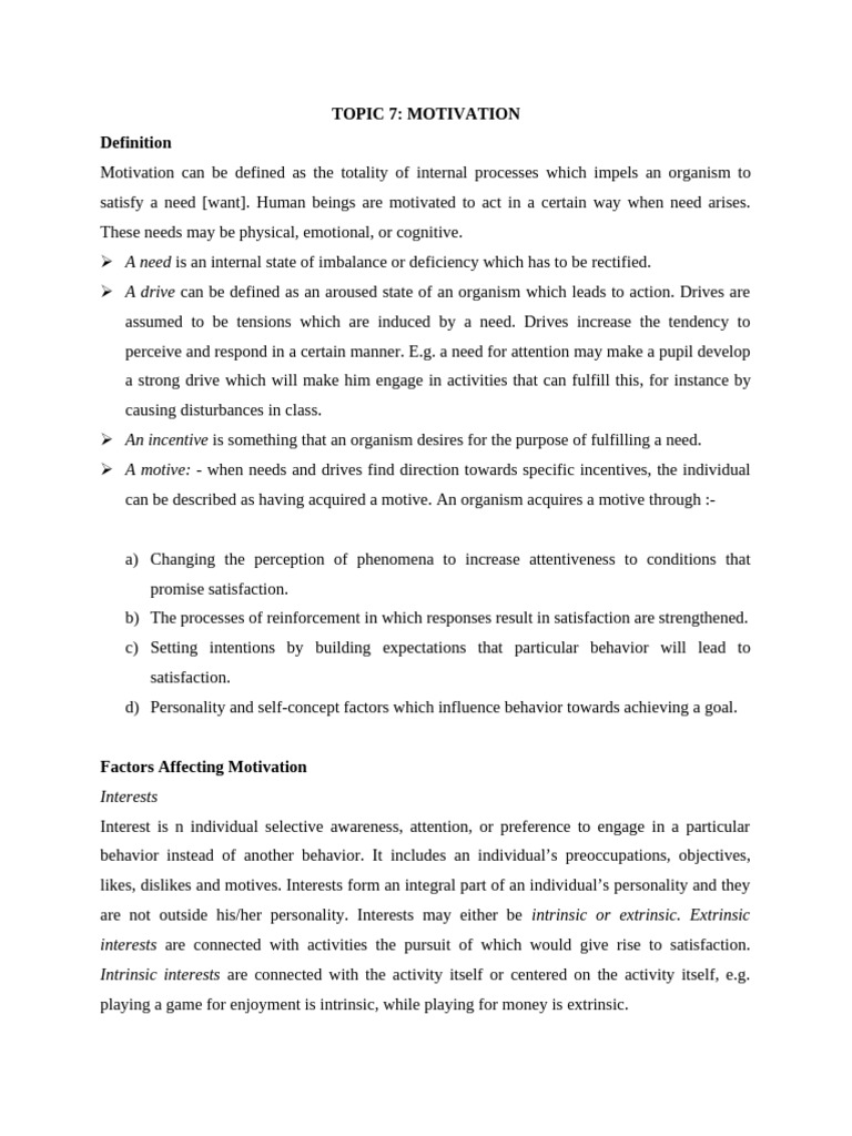 Topic 7 Motivation | PDF | Motivational | Motivation