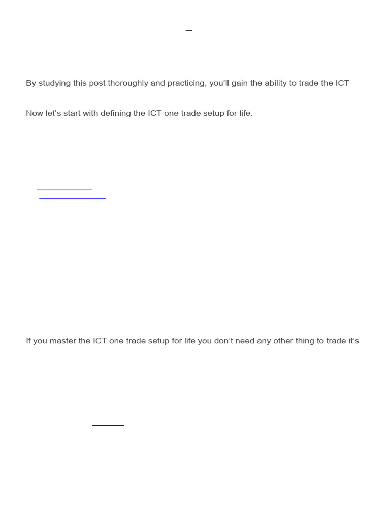 ICT One Trade Setup for Life Guide | PDF | Market Trend | Market Liquidity