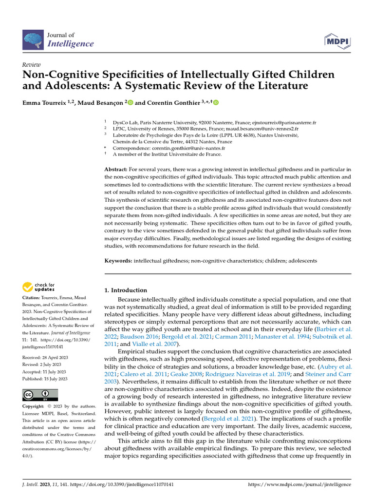 Jintelligence 11 00141 | PDF | Intellectual Giftedness | Perfectionism ...