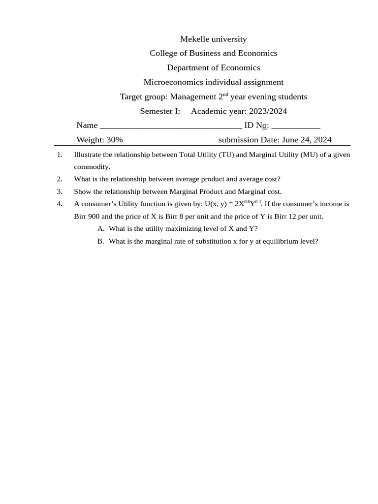 Microeconomics Asignment MGT | PDF