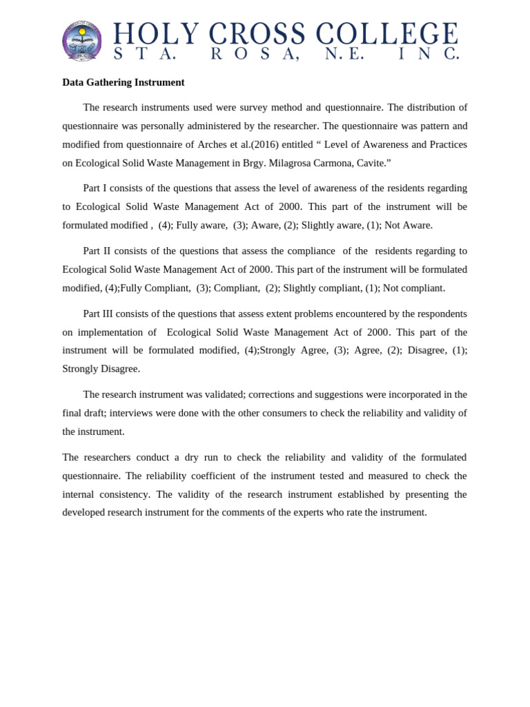 Ecological Waste Management Survey | PDF | Questionnaire | Validity ...
