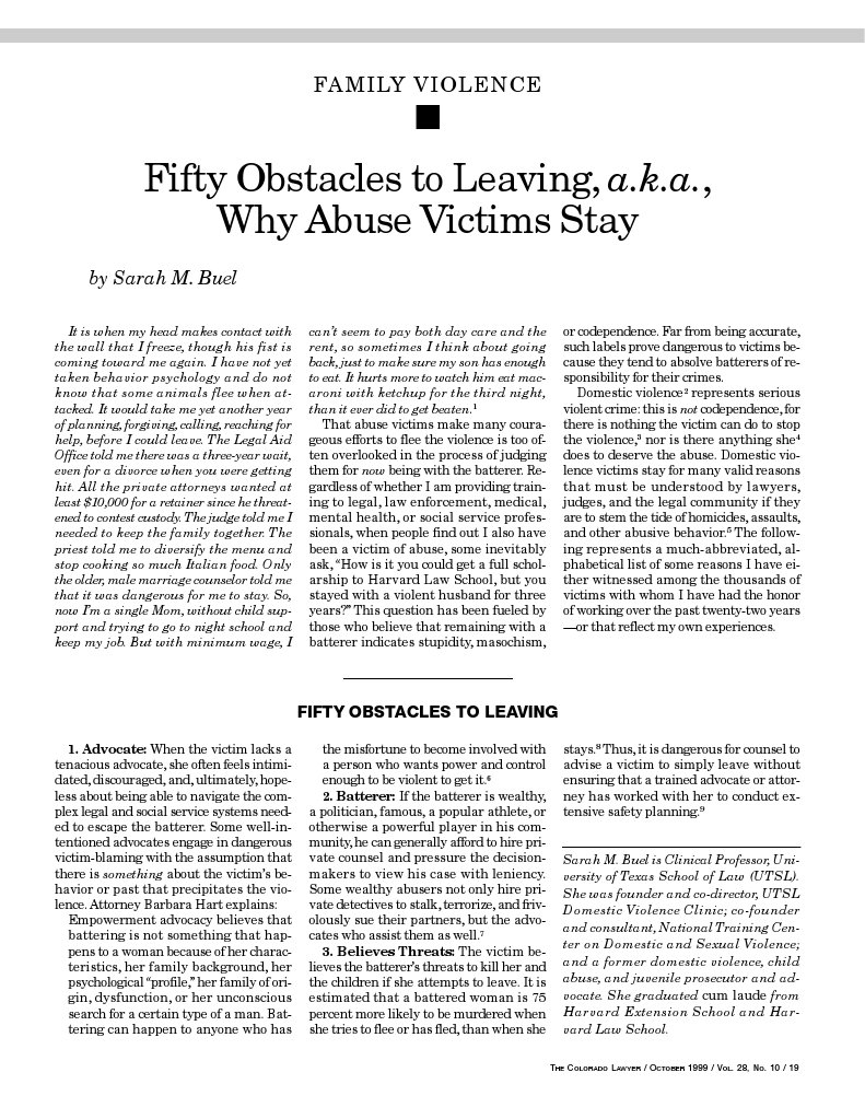 50 Reasons Why Victims Stay PDF Domestic Violence Victimology