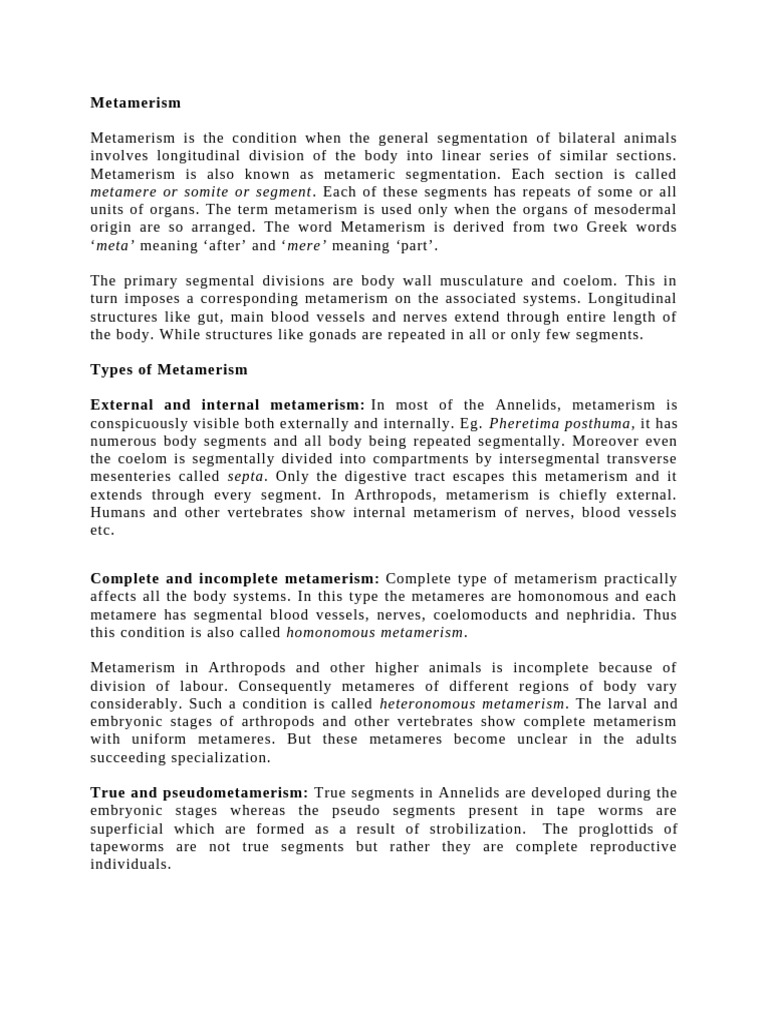 Understanding Metamerism in Biology | PDF