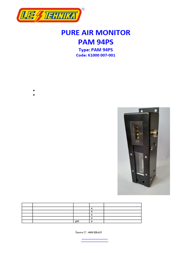 Pure Air Monitor PAM 94PS | PDF | Gases | Sensor