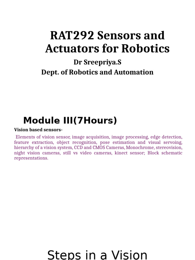 Robotics Vision Sensors Guide | PDF | Computer Vision | Camera