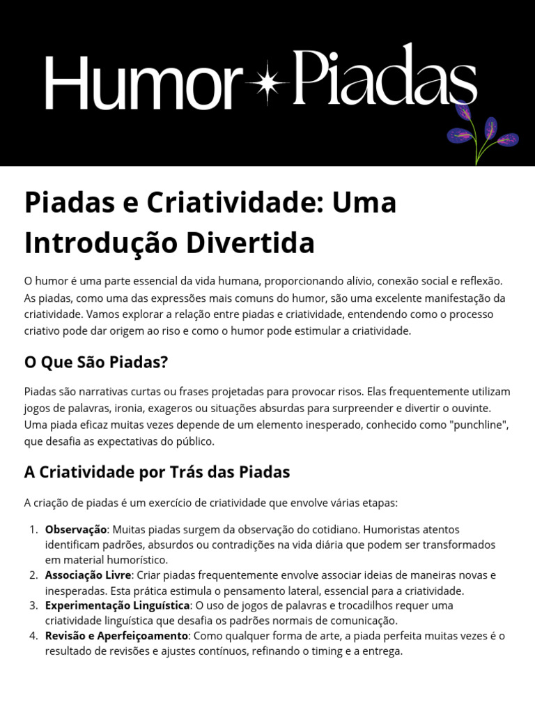 Piadas e Criatividade: O Humor em Foco | PDF | Piadas | Criatividade