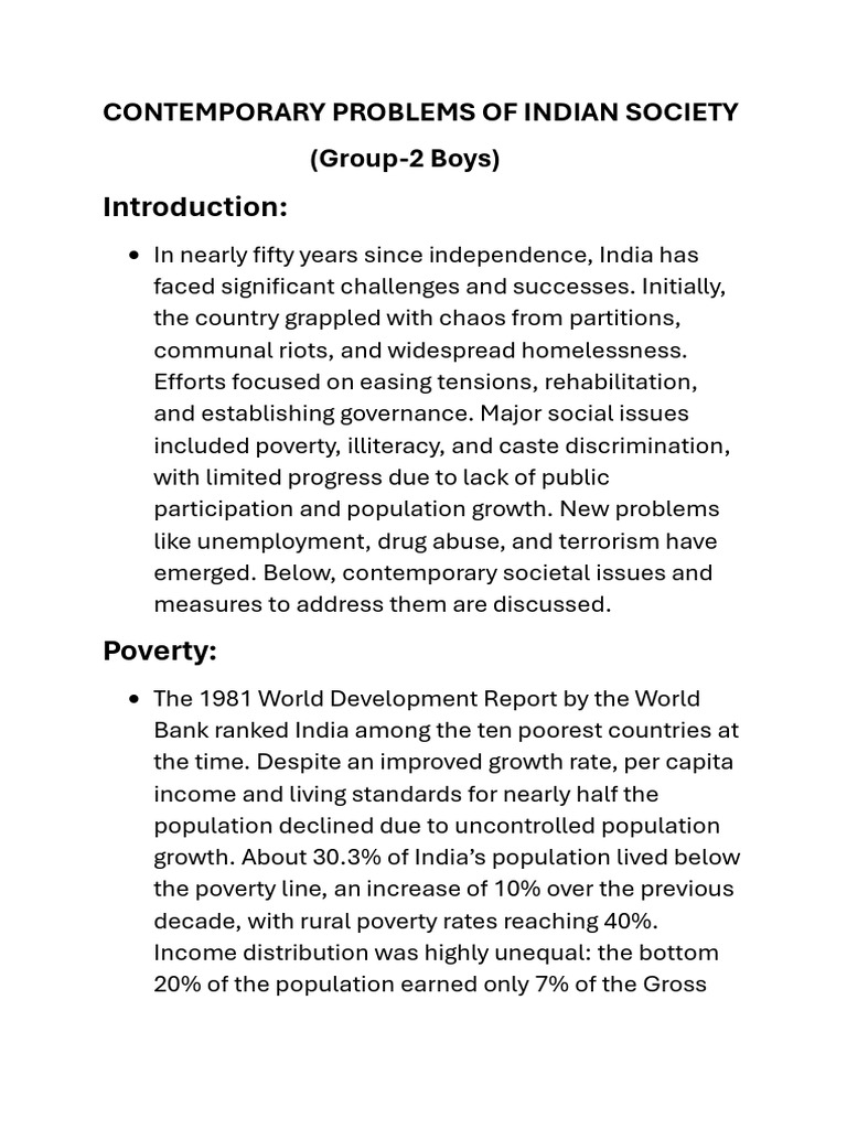 Contemporary Issues in Indian Society | PDF | Literacy | Poverty