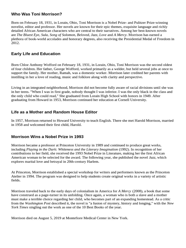 TONI MORRISON SUMMARY visual data 8