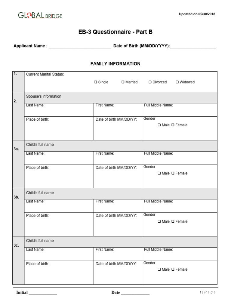 Mẫu EB-3.Questionnaire - Part B full | PDF | Travel Visa | Criminal Record