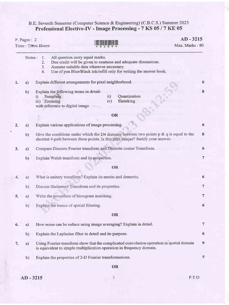 Image Processing Elective Exam Guide | PDF | Fourier Transform ...