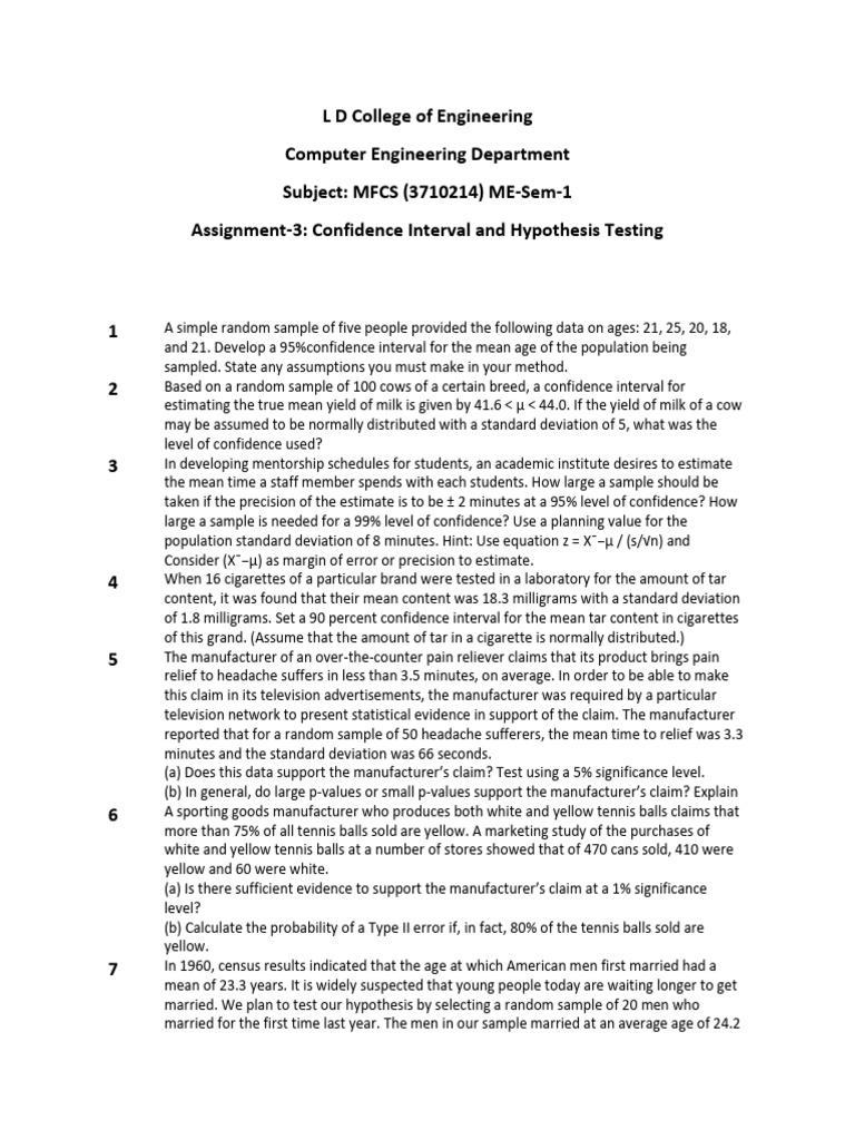 Assignment 3 CIandHT | PDF | Confidence Interval | Scientific Method