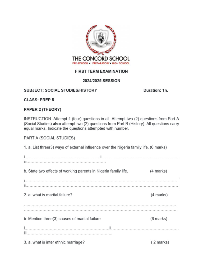 Prep 5 First Term Examination | PDF