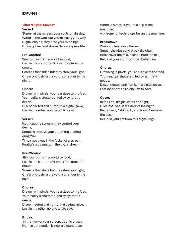 Expunge Song Lyrics | PDF | Song Structure