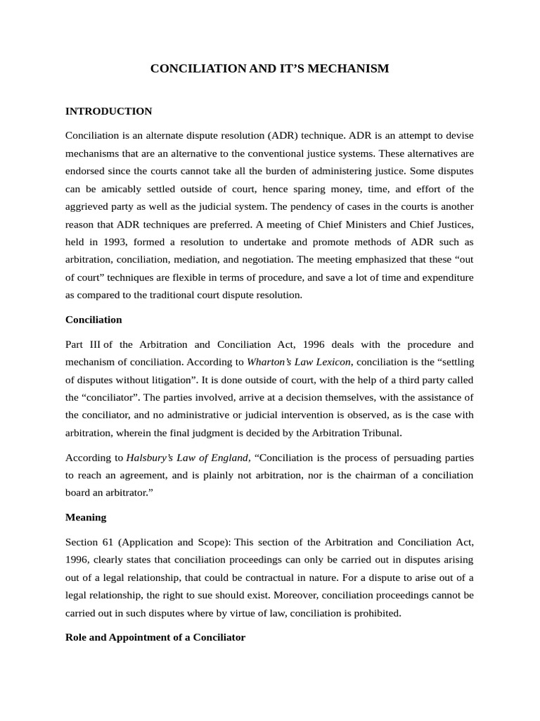 Conciliation Mechanism in Dispute Resolution | PDF | Alternative ...