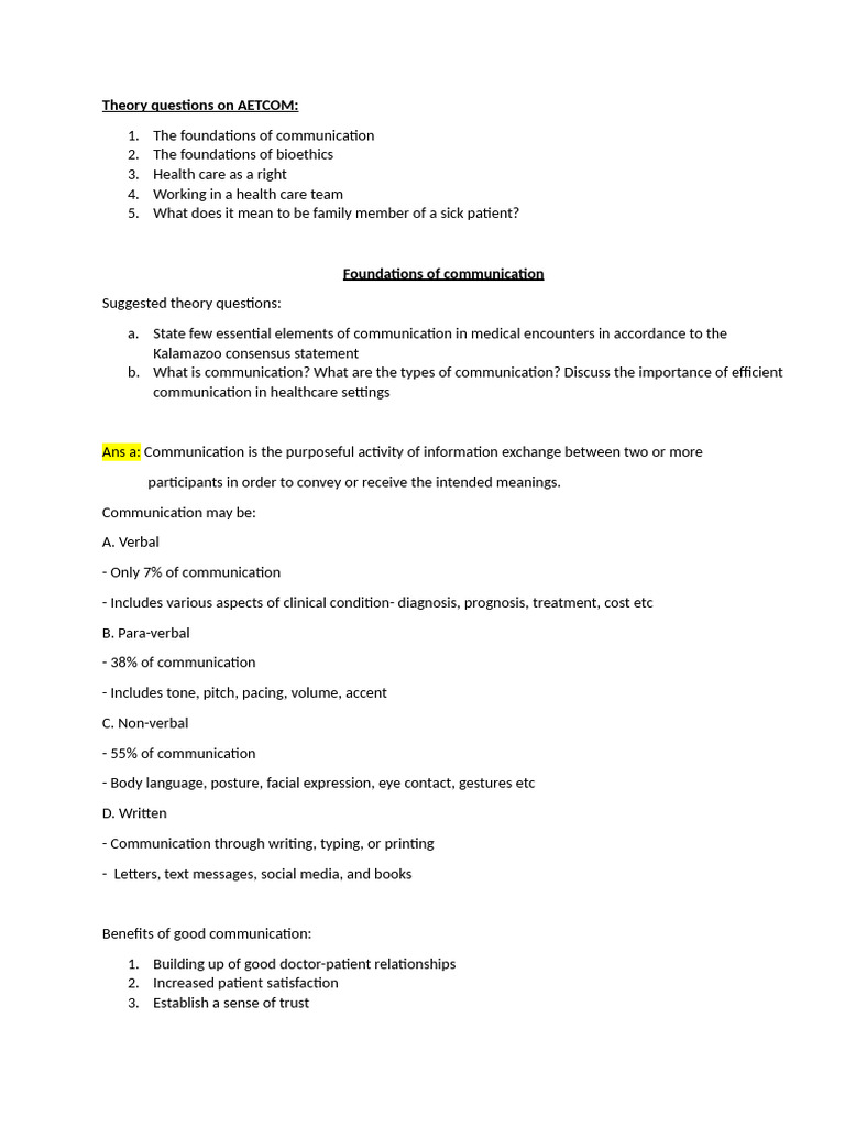 Suggestions For Theory and Practical Questions On AETCOM | PDF ...