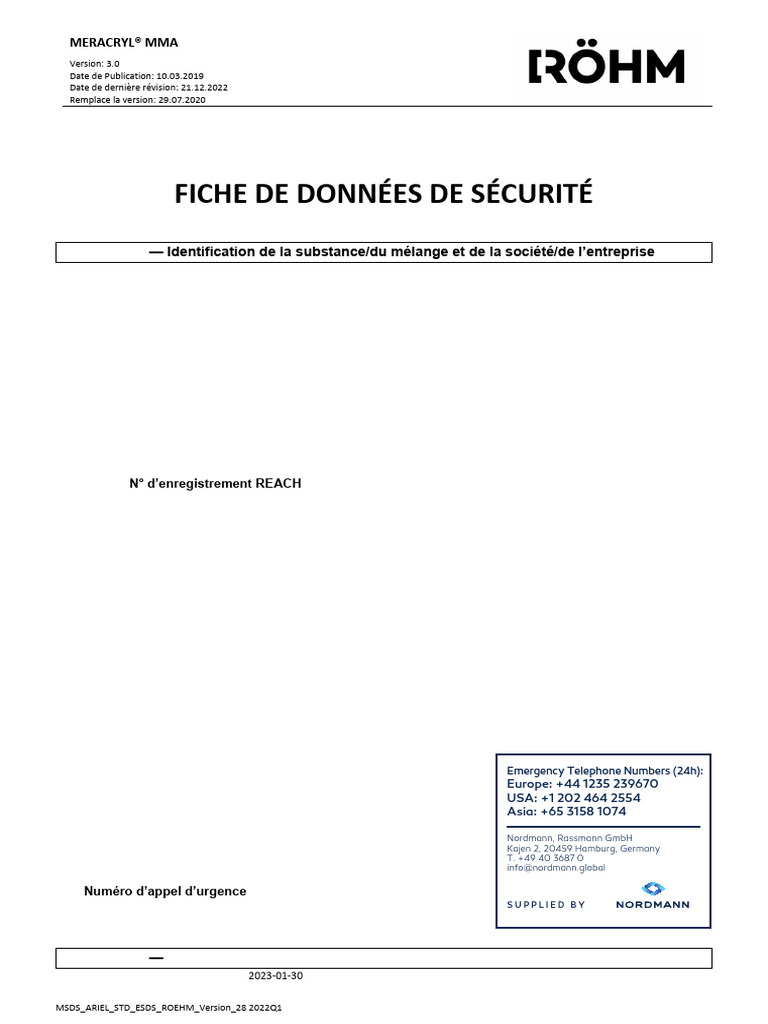 Fds Meracryl Mma - 15ppm Mehq Maj 01 23 | PDF | Lutte contre l'incendie ...