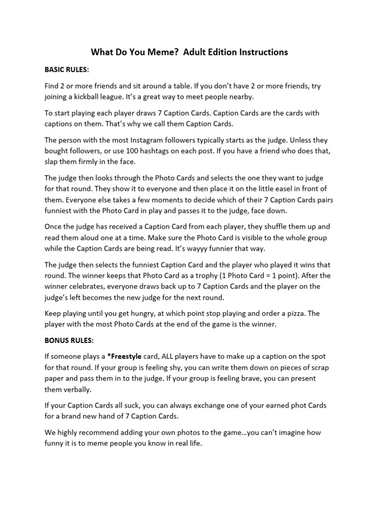 What Do You Meme? Adult Edition Rules | PDF