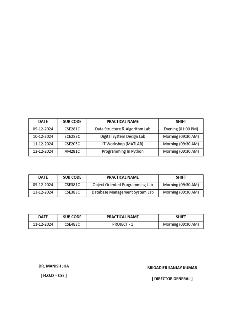 B.Tech Practical Exam Schedule 2024 | PDF
