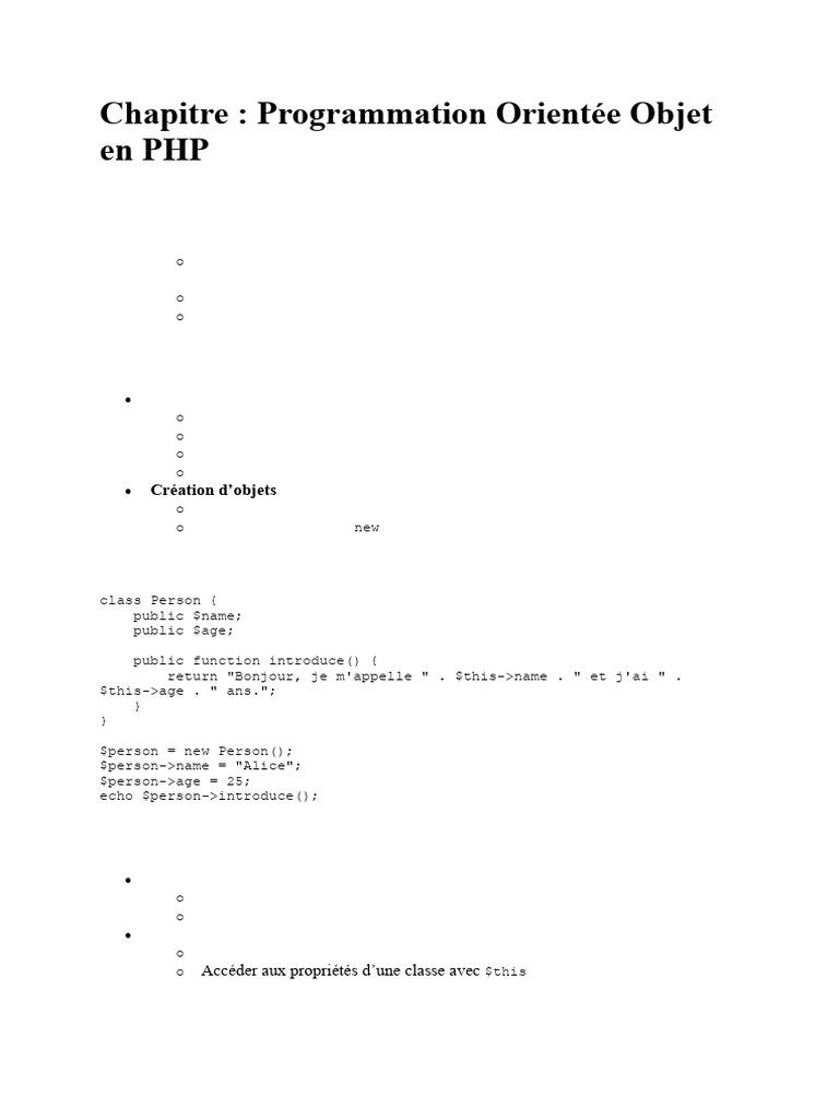 Introduction à la POO en PHP | PDF | Classe (informatique ...