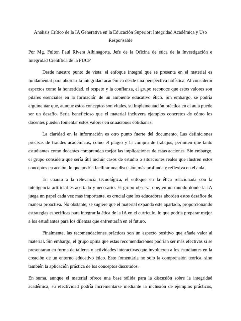 IA Generativa y Ética en Educación Superior | PDF | Inteligencia ...