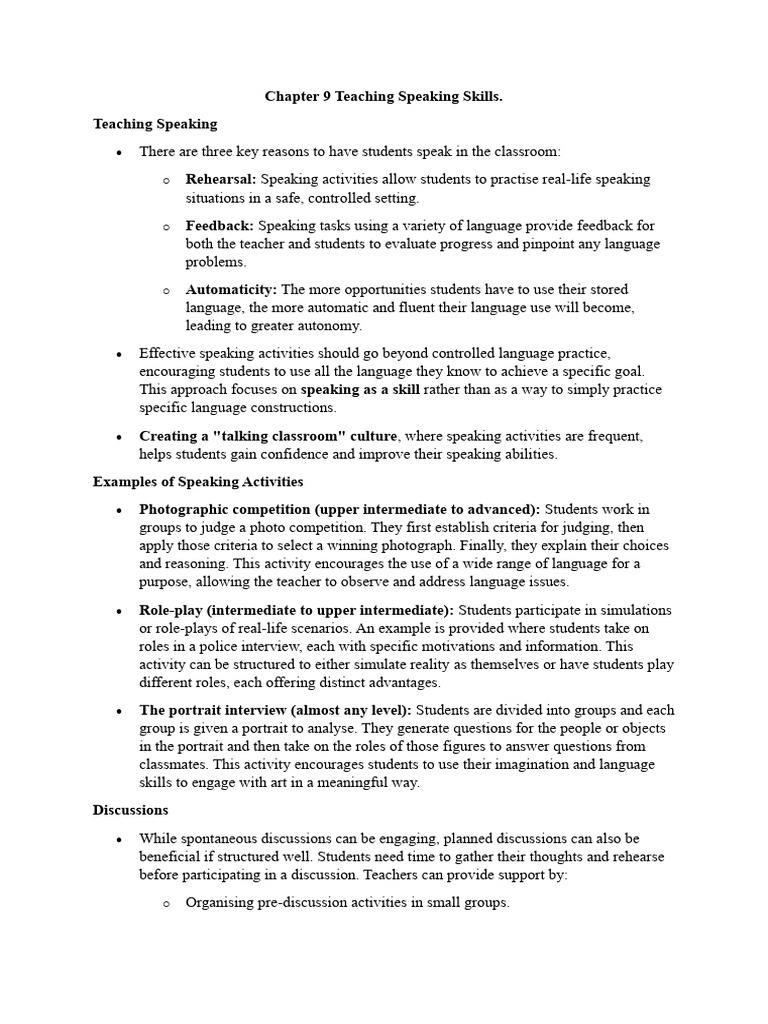 Effective Strategies for Teaching Speaking Skills | PDF | Teachers ...