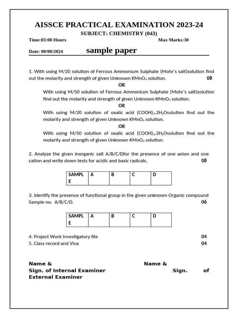 Chemistry Practical Exam 2023-24 | PDF