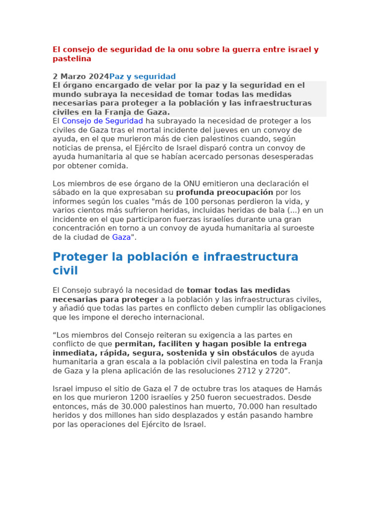 El Consejo de Seguridad de La Onu Sobre La Guerra Entre Israel y ...