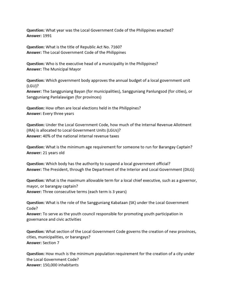 Local Government Code Overview | PDF | Government | Governance