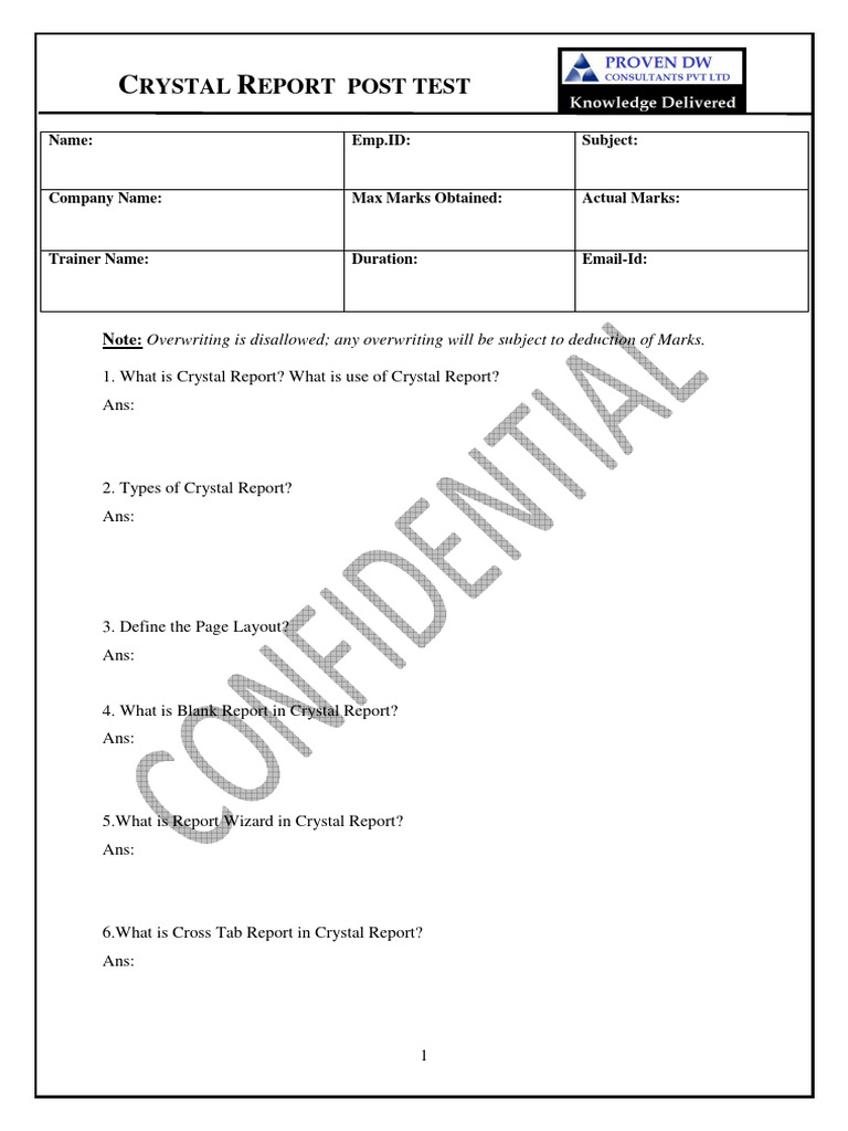 Crystal report test pdf data information technology management