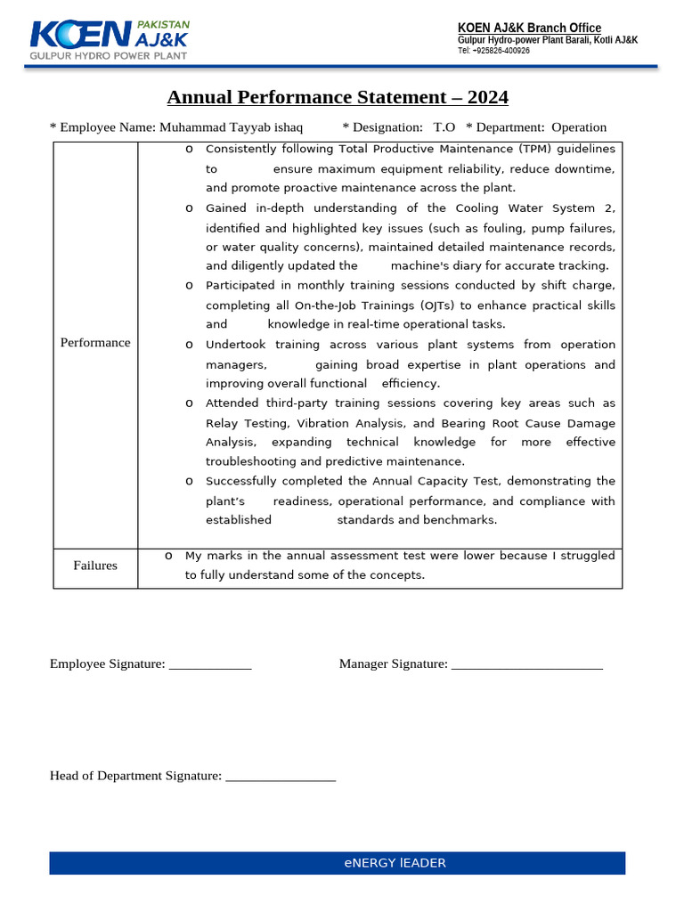 Annual Perfromance Statement Tayyab | PDF | Reliability Engineering