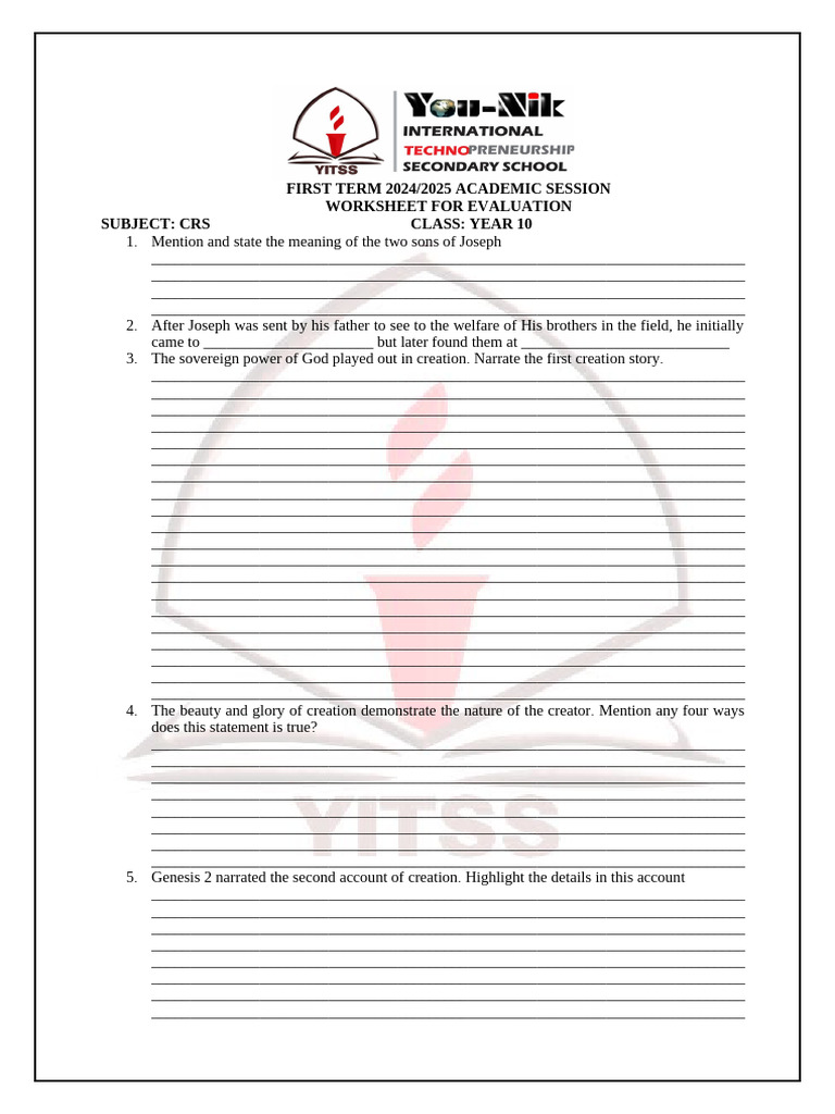 Worksheet for Ss2 | PDF | Systematic Theology | Abrahamic Religions