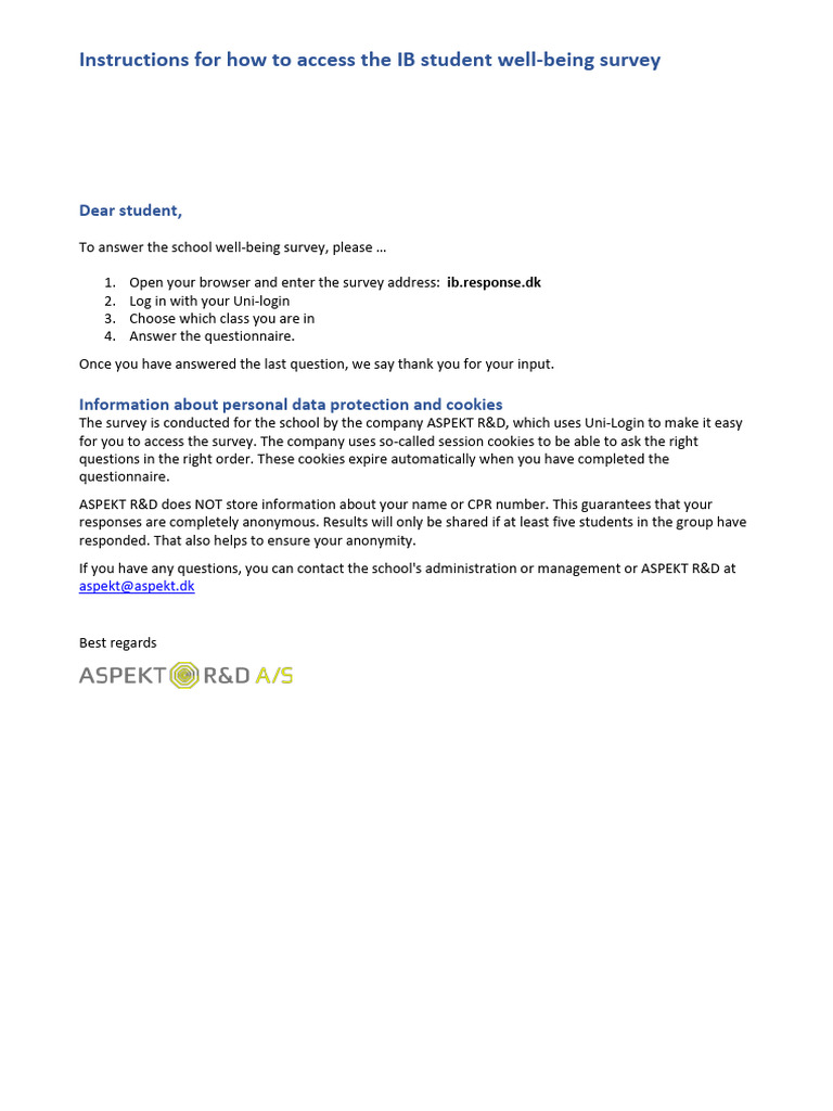 Instructions for how to access the ib student well being survey eng