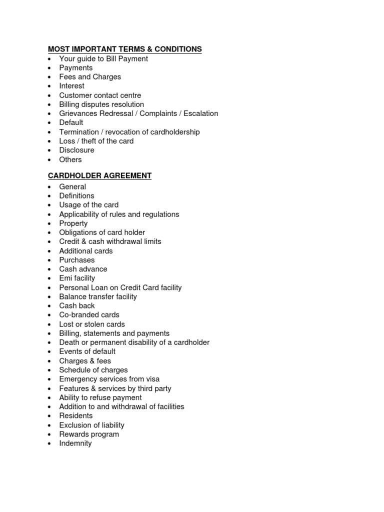 Most Important Terms & Conditions | PDF | Credit Card | Debits And Credits