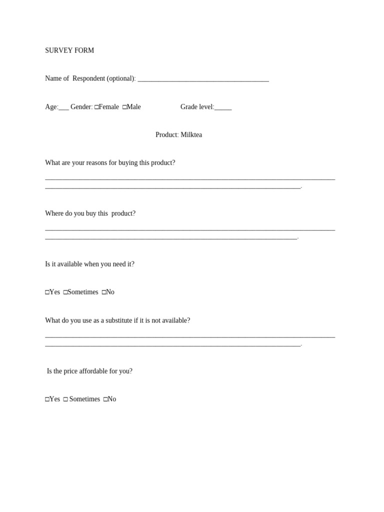 Milktea Purchase Survey Form | PDF